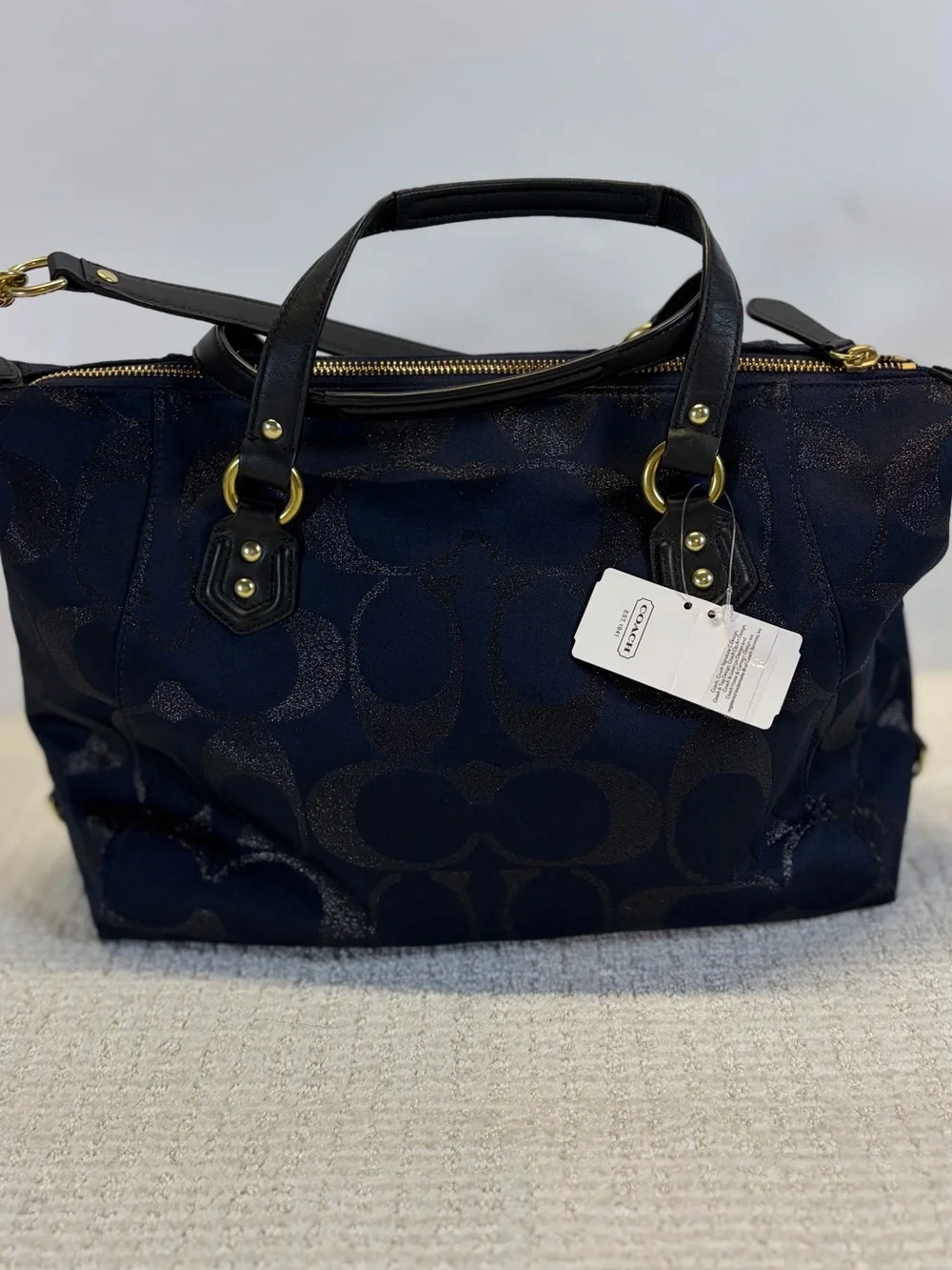 Coach NWT F26243 Signature Metallic Midnight Large Satchel Bag